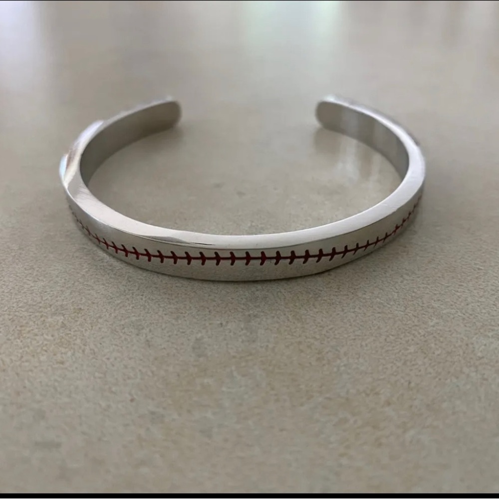 Baseball Seam Cuff Bracelet - New in Package - Rhodium Plated-One Size Fits Most